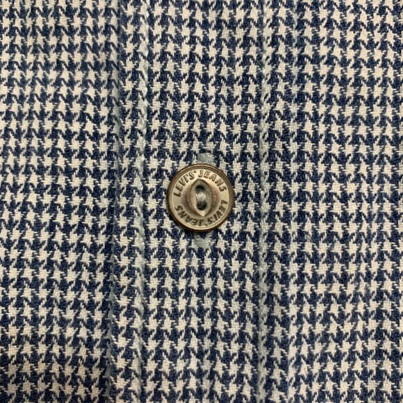 Vintage 90s Levis Blue Houndstooth Button Down Flannel Shirt Sz. L 1998 - Picture 10 of 12